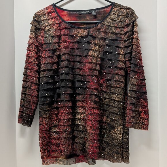 Notations Leopard Print Sequin Ruffled Blouse - Picture 1 of 13